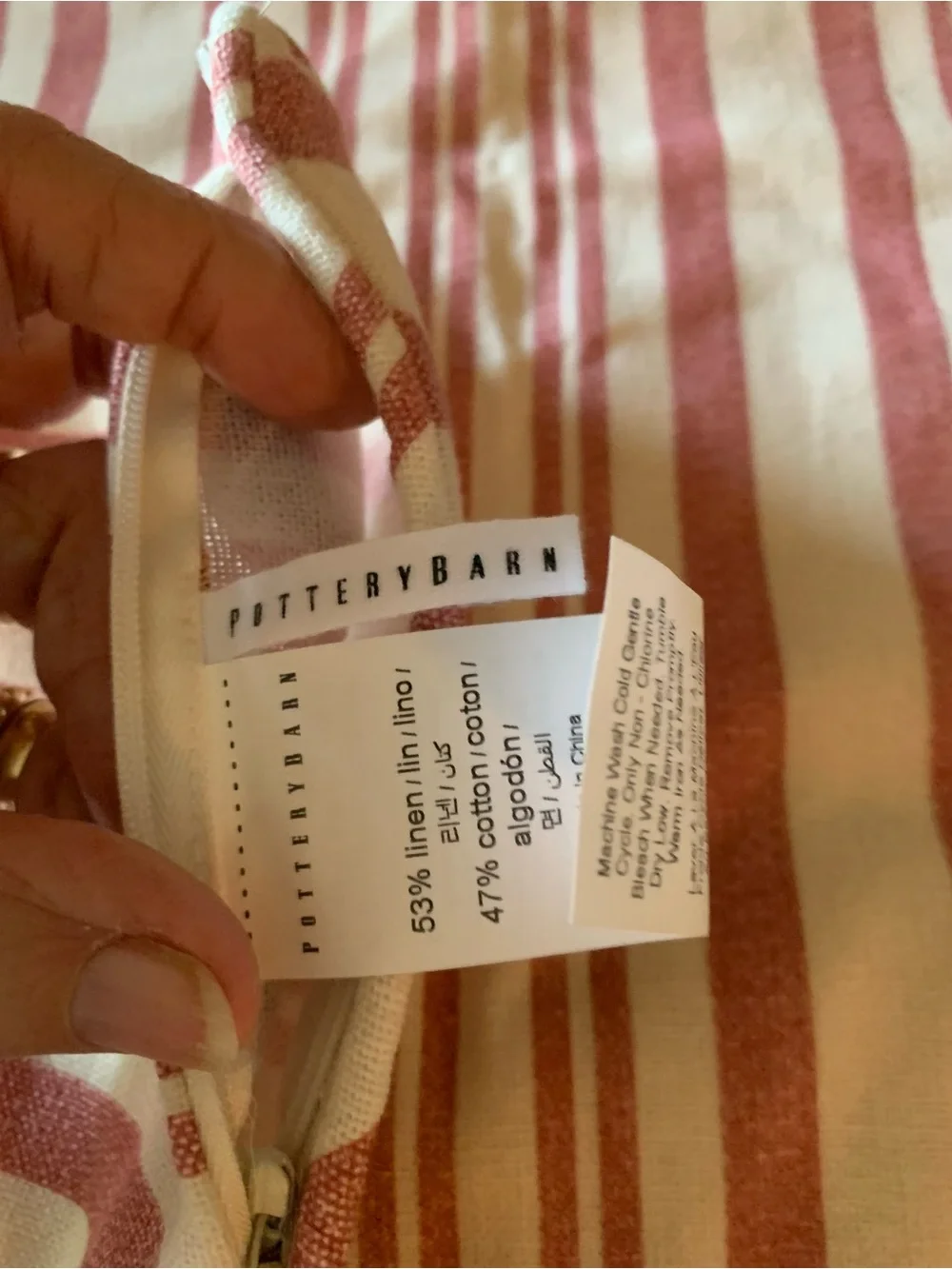 2 Pottery Barn, NEW NEVER USED, RED and CREAM stripe pillow covers, size 20X 20.